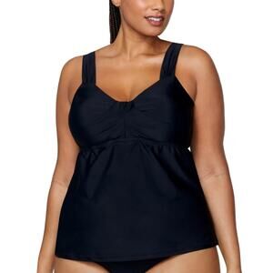 Raisins Curve Women Solid Black Beachwear Rimini Swim Tankini Top Plus Size 22W